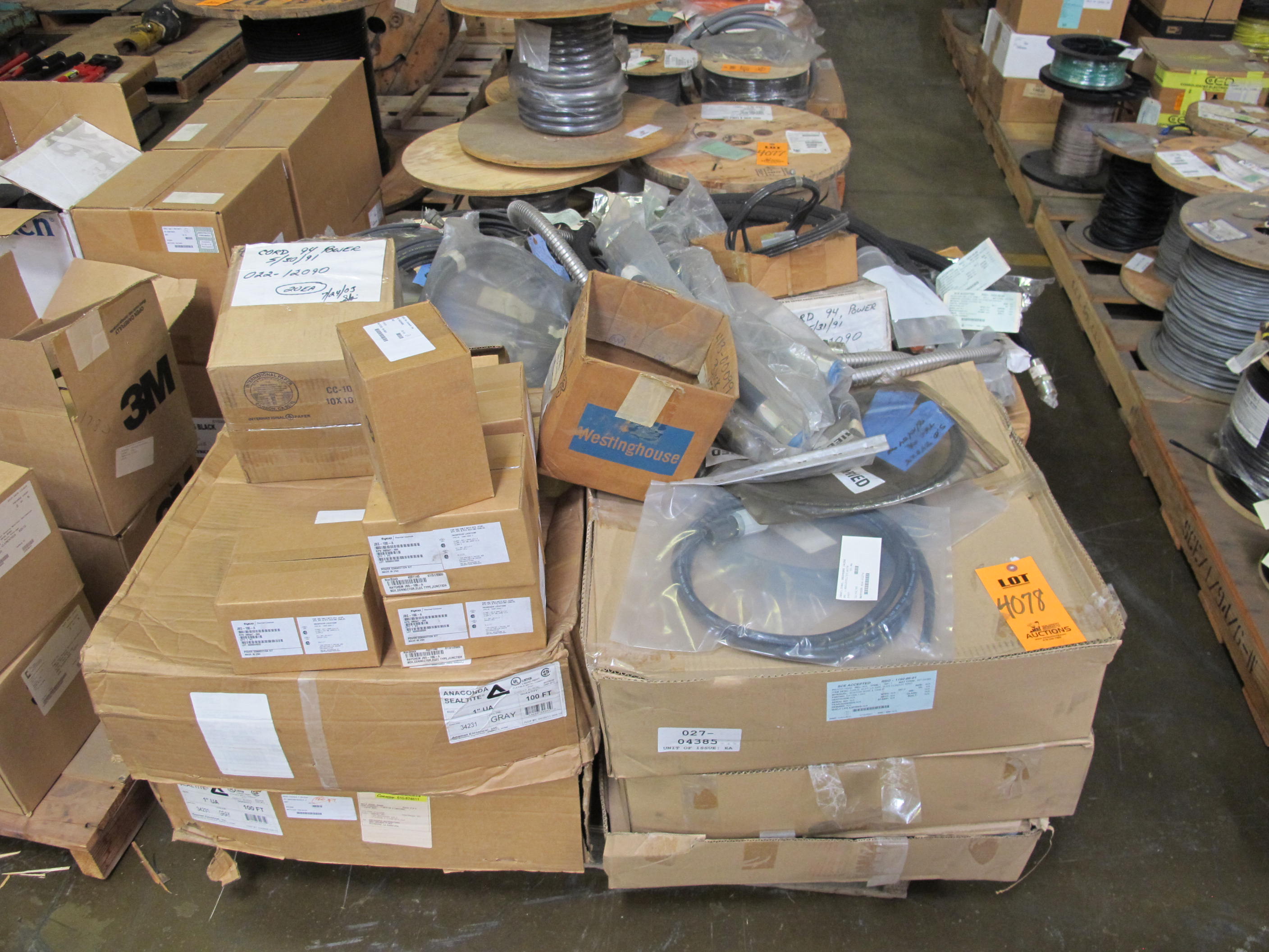 LOT TO INCLUDE: MISC. CABLES, CORDS, HOSES, TYCO CONNECTORS. LOADING & HANDLING FEE $15-4078